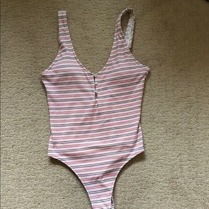 Aerie ribbed scoop one peice swimsuit red & white